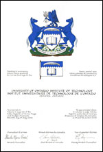 Lettres patentes concédant des emblèmes héraldiques à l'Institut universitaire de technologie de l'Ontario