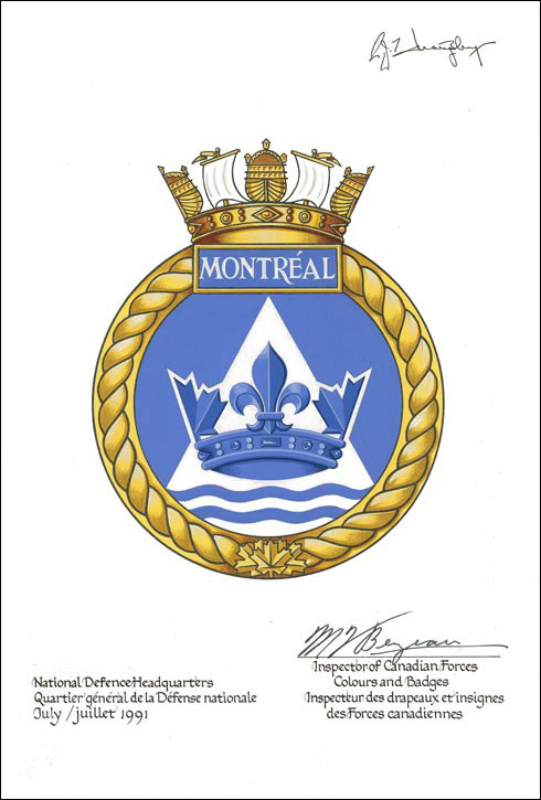 Letters patent confirming the blazon of the Badge of HMCS Montréal