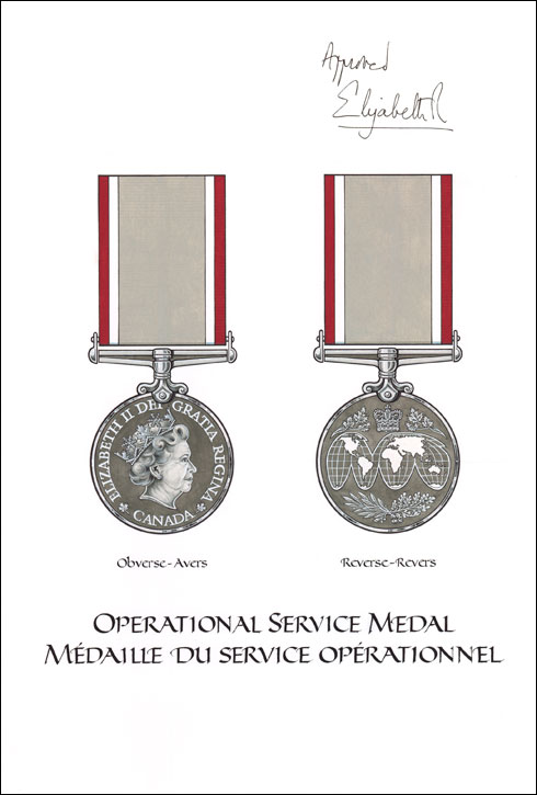 Lettres patentes enregistrant la Médaille du service opérationnel