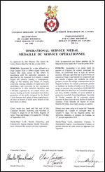 Lettres patentes enregistrant la Médaille du service opérationnel