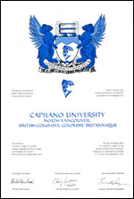 Letters patent granting heraldic emblems to Capilano University