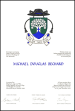 Letters patent granting heraldic emblems to Michael Douglas Bechard