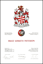 Letters patent granting heraldic emblems to Bruce Kenneth Patterson