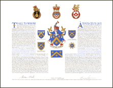 Letters patent granting heraldic emblems to Peter Robert Beverley Armstrong