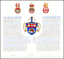 Letters patent granting heraldic emblems for use by The Indigenous Spiritual Ministry of Mishamikoweesh