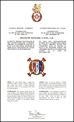 Letters patent confirming the impaled Arms of Office of François Richard as Deputy Herald Chancellor