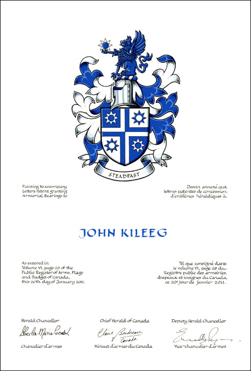 Letters patent granting heraldic emblems to John Kileeg