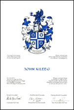 Letters patent granting heraldic emblems to John Kileeg