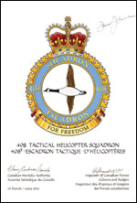 Letters patent confirming the blazon of the Badge of the 408 Tactical Helicopter Squadron