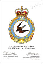 Letters patent confirming the blazon of the Badge of the 412 Transport Squadron