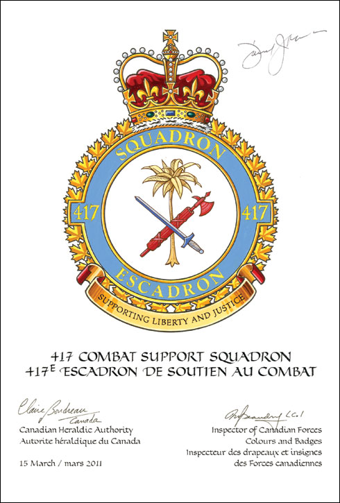 Letters patent approving the blazon of the Badge of the 417 Combat Support Squadron