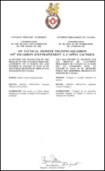 Letters patent confirming the blazon of the Badge of the 419 Tactical Fighter Training Squadron