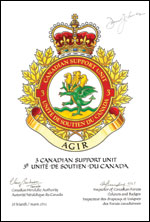 Letters patent confirming the Badge of 3 Canadian Support Unit