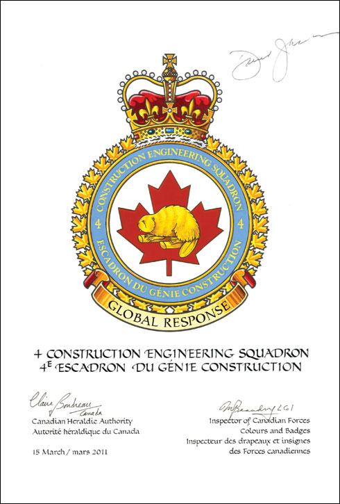 Letters patent confirming the Badge of 4 Construction Engineering Squadron