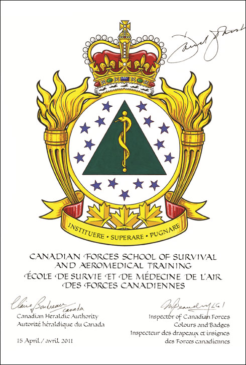 Letters patent approving the Badge of the Canadian Forces School of Survival and Aeromedical Training