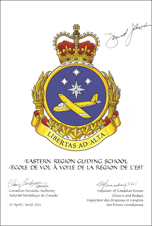 Letters patent approving the Badge of the Eastern Region Gliding School