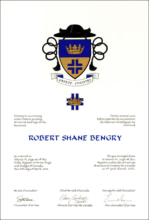 Letters patent granting heraldic emblems to Robert Shane Bengry