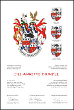 Letters patent granting heraldic emblems to Jill Annette Brindle