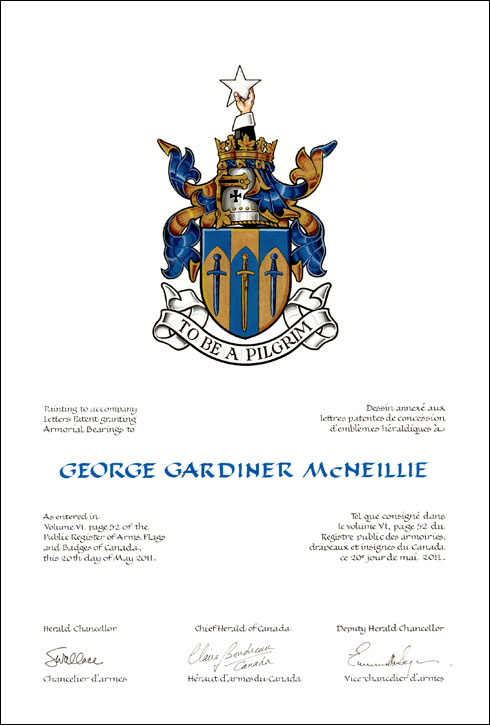 Lettres patentes concédant des emblèmes héraldiques à George Gardiner McNeillie