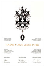 Letters patent granting heraldic emblems to Diane Marie Cecile Perry