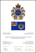 Letters patent granting heraldic emblems to the Association of Municipal Chiefs of Police of British Columbia