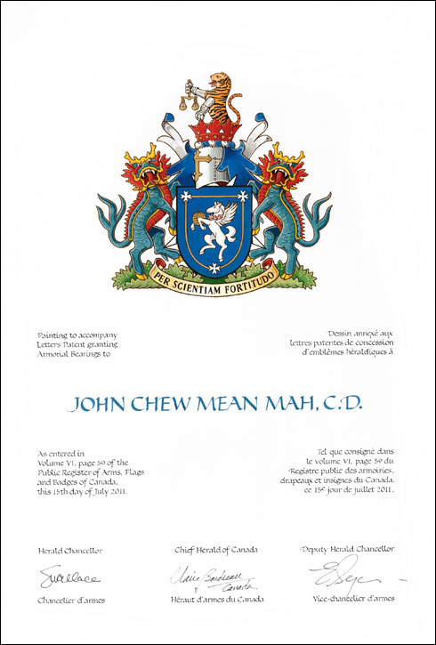 Letters patent granting Supporters to John Chew Mean Mah