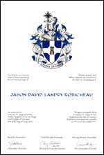 Letters patent granting heraldic emblems to Jason David Landry Robicheau