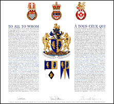 Letters patent granting heraldic emblems to the Town of Castor