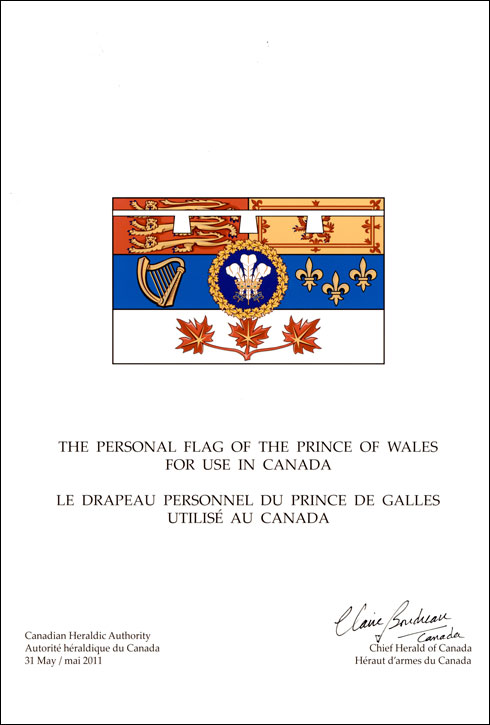 Letters patent registering the Flag of the Prince of Wales for personal use in Canada