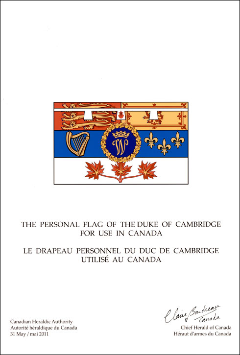 Letters patent registering the Flag of the Duke of Cambridge for use in Canada