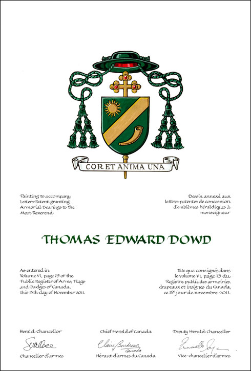 Lettres patentes concédant des emblèmes héraldiques à Thomas Edward Dowd