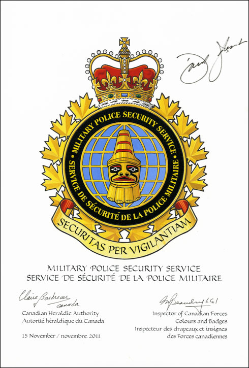 Letters patent approving the Badge of the Military Police Security Service