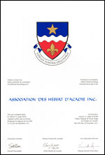 Letters patent granting heraldic emblems to the Association des Hébert d’Acadie Inc.