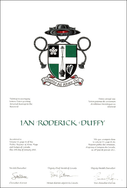 Letters patent granting heraldic emblems to Ian Roderick Duffy