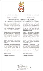 Lettres patente approuvant l'insigne de l'Unité régionale de soutien aux cadets (Centre)