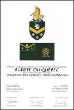 Letters patent granting heraldic emblems to the Sûreté du Québec for use by the Direction des normes professionnelles