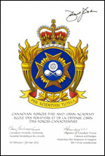 Letters patent approving the Badge of the Canadian Forces Fire and CBRN Academy