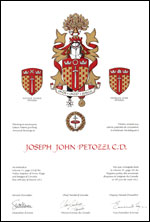 Letters patent granting heraldic emblems to Joseph John Petozzi