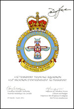 Letters patent confirming the blazon of the Badge of the 426 Transport Training Squadron