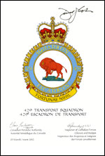 Letters patent confirming the blazon of the Badge of the 429 Transport Squadron