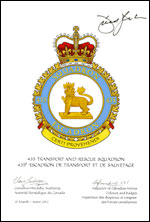 Letters patent confirming the blazon of the Badge of the 435 Transport and Rescue Squadron