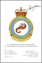 Letters patent confirming the blazon of the Badge of the 442 Transport and Rescue Squadron