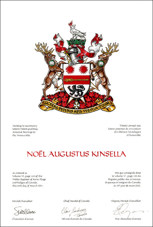 Lettres patentes concédant des emblèmes héraldiques à Noël Augustus Kinsella