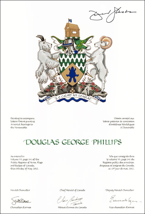 Letters patent granting heraldic emblems to Douglas George Phillips