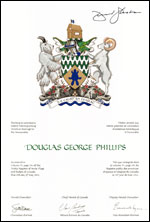 Letters patent granting heraldic emblems to Douglas George Phillips