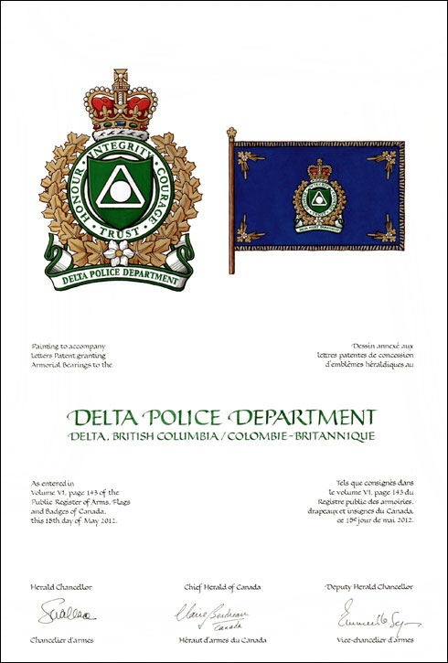 Letters patent granting heraldic emblems to the Delta Police Department