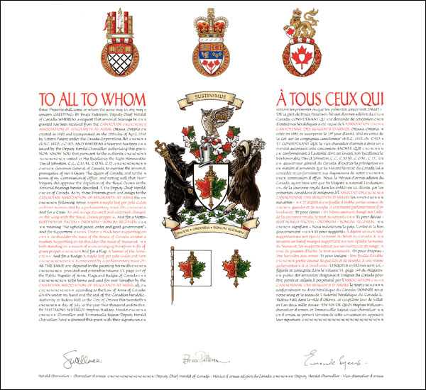 Letters patent granting heraldic emblems to the Canadian Association of Sergeants-at-Arms