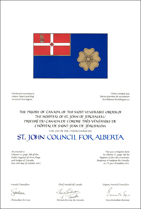 Lettres patentes concédant un drapeau au St. John Council for Alberta