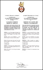 Lettres patentes confirmant le blasonnement du drapeau et de l'insigne du Service de santé des Forces canadiennes