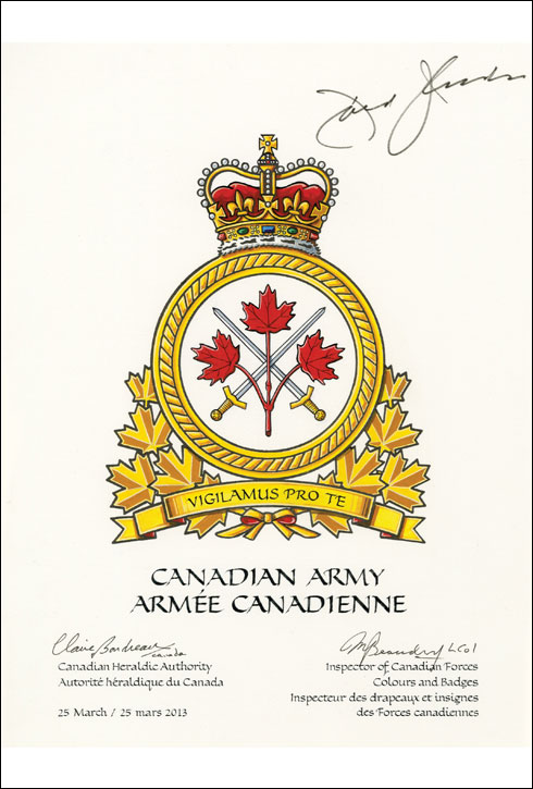 Letters patent approving the Badge of the Canadian Army